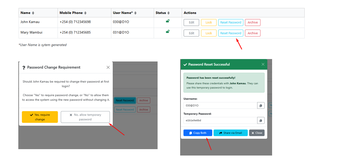 Password Reset Screen